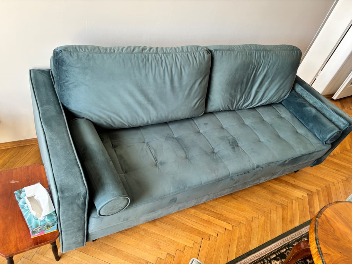 Modrá semišová pohovka / gauč - 2