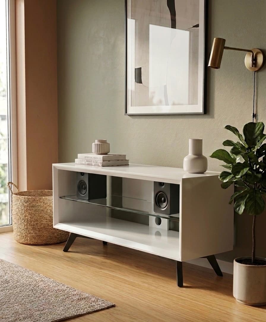 Televizní stolek bílý s prosklenou policí